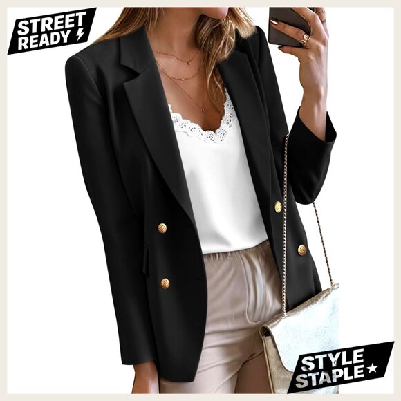 Oversized Double Breasted Blazer Classic Business Casual Work Jacket with
